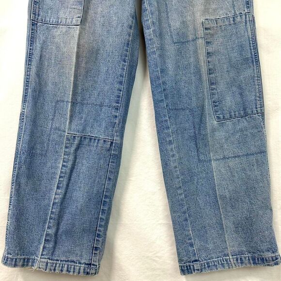 NO BOUNDARIES 2000s Y2K Blue Patchwork Baggy Wide Leg Jeans Womens 32x34 Skater - Picture 3 of 7
